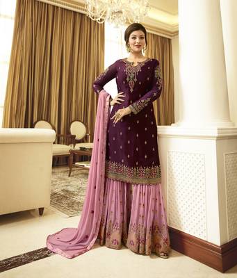Purple embroidered faux georgette salwar with dupatta 1