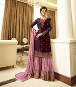Purple embroidered faux georgette salwar with dupatta