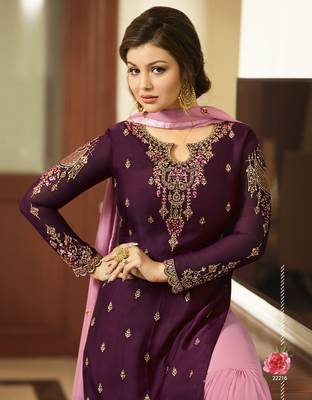 Purple embroidered faux georgette salwar with dupatta 2