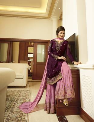 Purple embroidered faux georgette salwar with dupatta 3