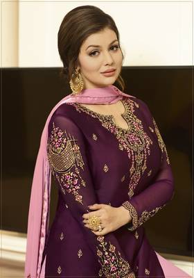 Purple embroidered faux georgette salwar with dupatta 4