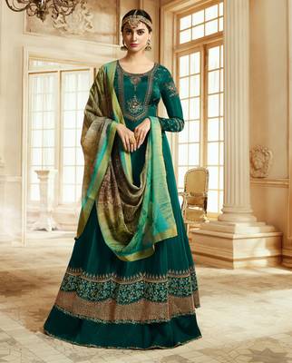 Dark Green Embroidered Silk Salwar With Dupatta 1