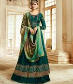 Dark Green Embroidered Silk Salwar With Dupatta