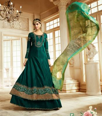 Dark Green Embroidered Silk Salwar With Dupatta 2