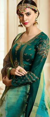 Dark Green Embroidered Silk Salwar With Dupatta 3