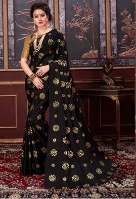 Black Printed Art Silk Saree With Blouse 1