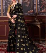 Black Printed Art Silk Saree With Blouse