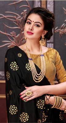 Black Printed Art Silk Saree With Blouse 2