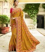Mustard Embroidered Silk Blend Saree With Blouse