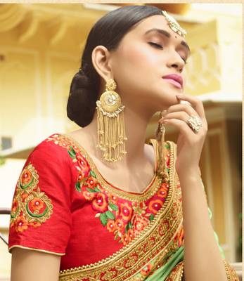 Green embroidered silk blend saree with blouse 2
