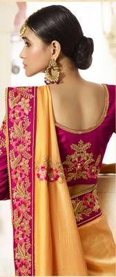 Yellow Embroidered Silk Blend Saree With Blouse 2