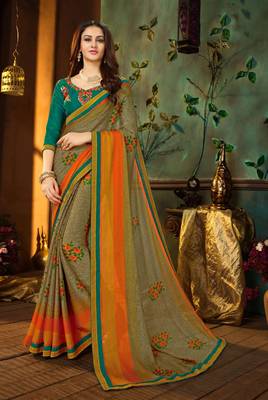 Multicolor Printed Georgette Saree With Blouse 1