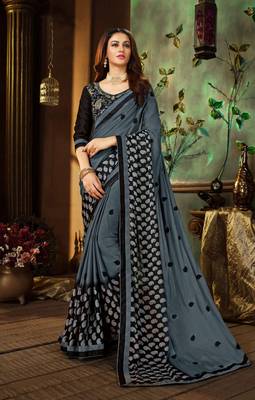 Grey Printed Georgette Saree With Blouse 1