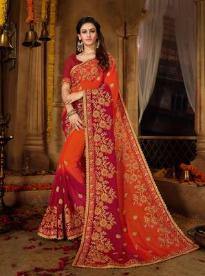 Orange Embroidered Georgette Saree With Blouse 1