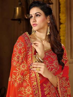 Orange Embroidered Georgette Saree With Blouse 2