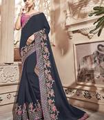 Grey Embroidered Silk Blend Saree With Blouse