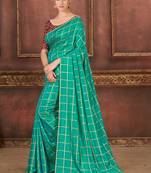 Green Embroidered Silk Blend Saree With Blouse