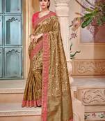 Olive Embroidered Silk Blend Saree With Blouse