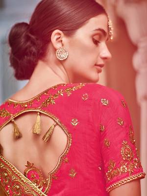 Olive Embroidered Silk Blend Saree With Blouse 2