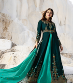 Designer Turquoise Embroidered Long Anarkali Suit