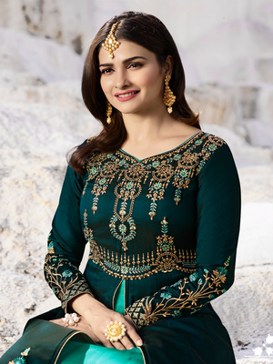 Designer Turquoise Embroidered Long Anarkali Suit 2