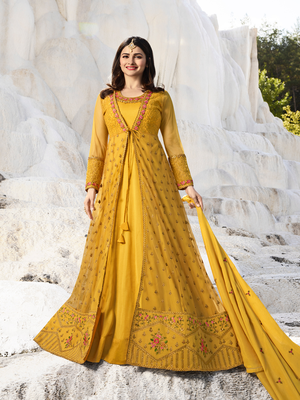Designer Yellow Embroidered Long Anarkali Suit 1
