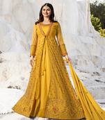Designer Yellow Embroidered Long Anarkali Suit