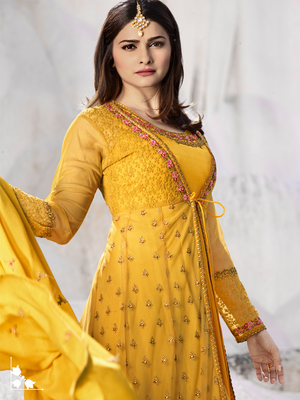 Designer Yellow Embroidered Long Anarkali Suit 2