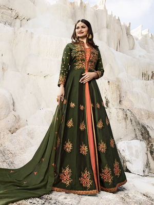 Designer Green Embroidered Long Anarkali Suit 1