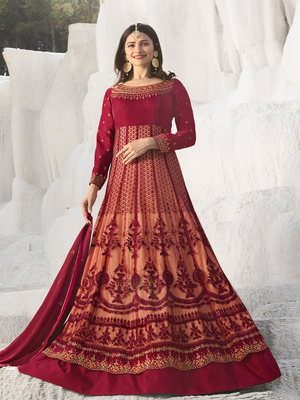 Designer Red Embroidered Long Anarkali Suit 1