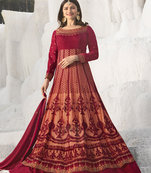 Designer Red Embroidered Long Anarkali Suit