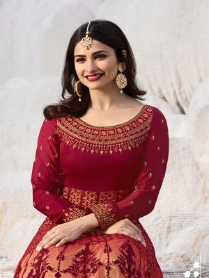Designer Red Embroidered Long Anarkali Suit 2