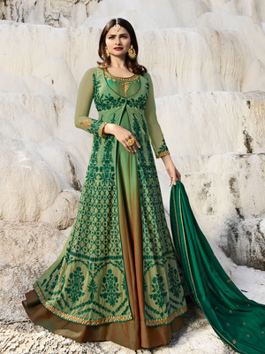 Designer Green Embroidered Long Anarkali Suit 1