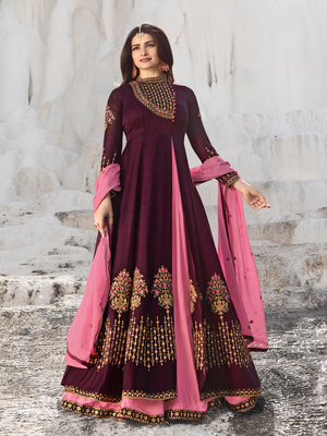 Designer Purple Embroidered Long Anarkali Suit 1
