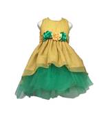 Gold plain net kids-frocks