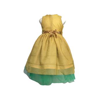 Gold plain net kids-frocks 2