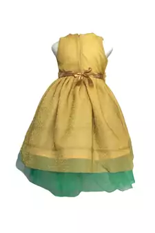 Gold plain net kids-frocks
