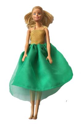 Gold plain net kids-frocks 4
