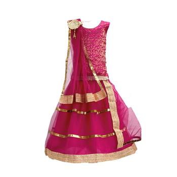 Magenta plain net stitched lehenga 2