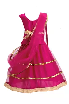 Magenta plain net stitched lehenga