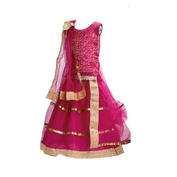 Magenta plain net stitched lehenga 4