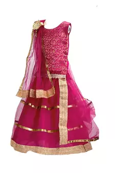Magenta plain net stitched lehenga