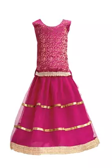Magenta plain net stitched lehenga