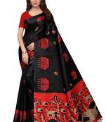 Black printed poly silk saree with blouse
