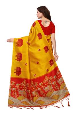 Mustard printed poly silk saree with blouse 3
