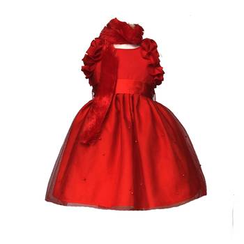 Red plain net kids-frocks 1