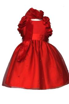 Red plain net kids-frocks