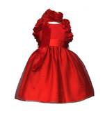 Red plain net kids-frocks