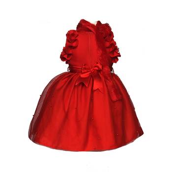 Red plain net kids-frocks 2
