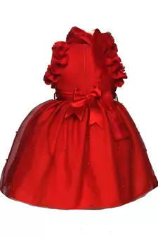 Red plain net kids-frocks